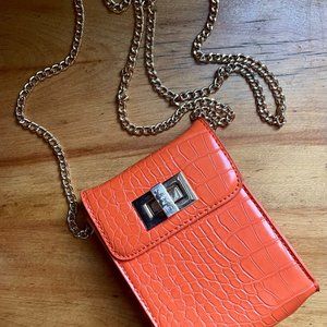 Crossi Orange Croc Pattern Mini Crossbody Bag